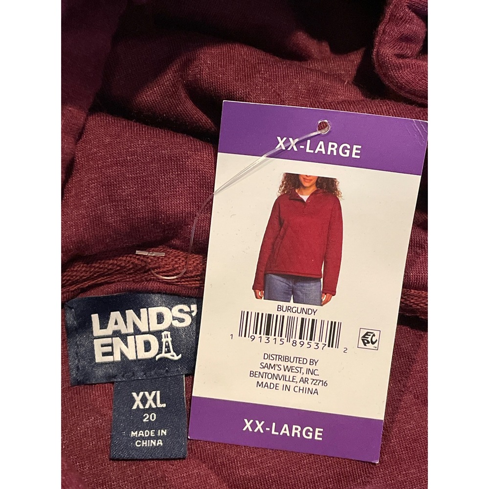 Lands' End Quilted Pullover Hoodie Women's XXL Burgundy Snap Neck Top FlawNew‎ - Picture 9 of 11